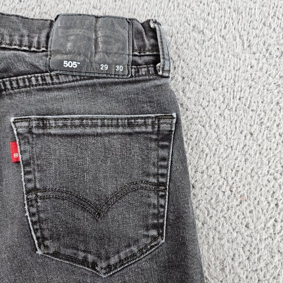 Levis Jeans Mens 29x30 Black 505 Straight Leg Distressed Denim Classic - Picture 1 of 16